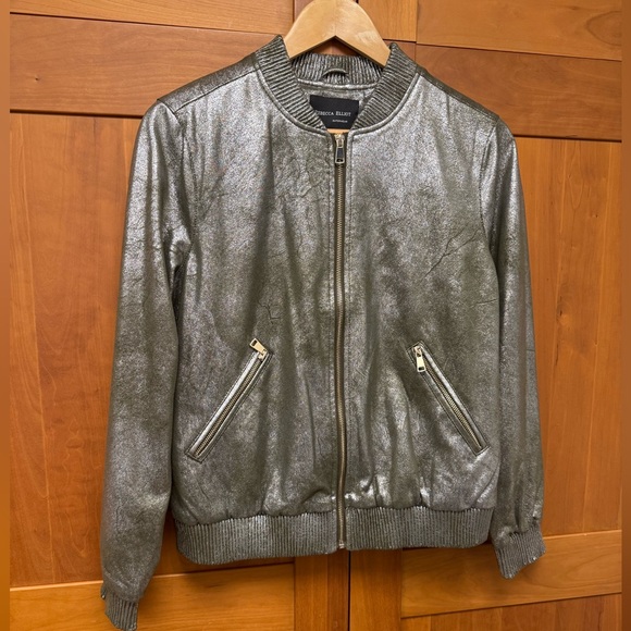 Rebecca Elliot Metallic Green Silver Bomber Jacket size SM excellent condition! - Picture 13 of 13